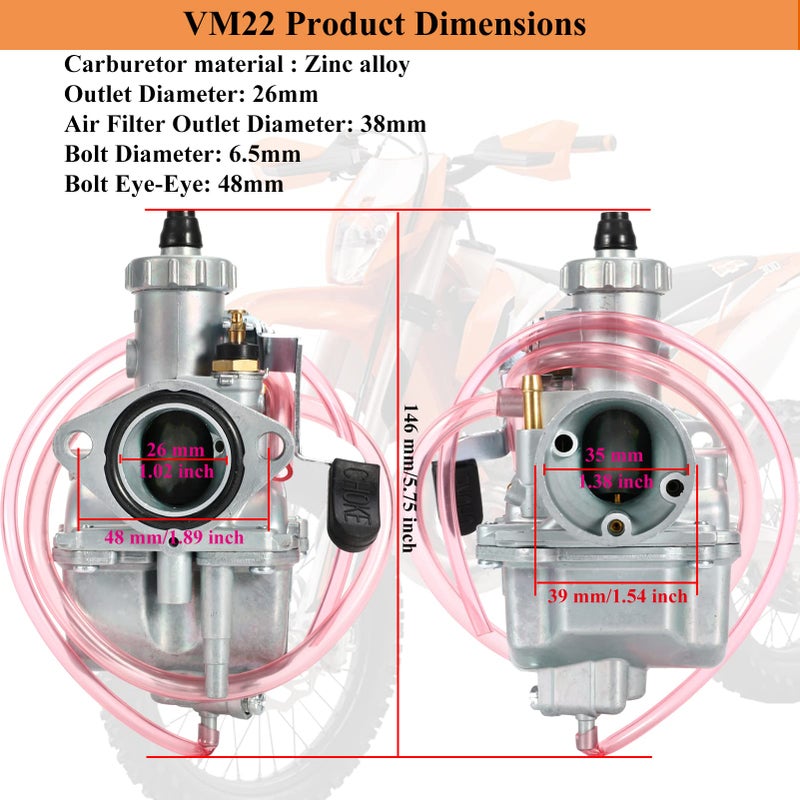 abcerrsi الترابية دراجة المكربن ​​125cc vm22 26mm الكربوهيدرات مع فلتر الهواء الأنابيب المدخول لssr 125 حفرة الدراجة 110cc 150cc 212cc إندورو الدراجة الذهاب كارت استبدال لمركبة دراجة نارية crf70 xr50 DB17 RFZ DBX1 RFX150 - Image 2